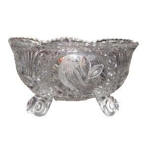 Bleikristall Lead Crystal Hand Cut Footed Bowl 7.5 Inches Bird Pattern W Germany